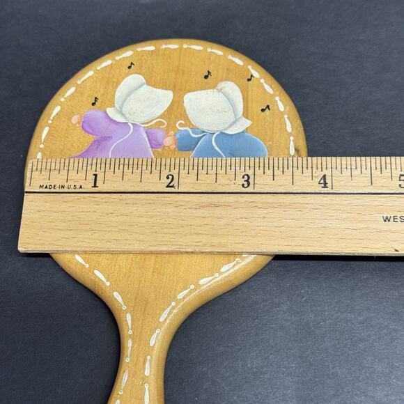 Vtg Hand Painted Wooden Beveled Hand Mirror Children Girls Vanity Mirror Signed - Picture 4 of 5